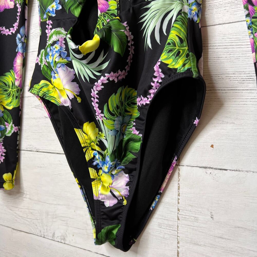 Hurley Bath Suit Womens Size Large Colorful Floral One Piece Cut Out Twist Front - Picture 6 of 16